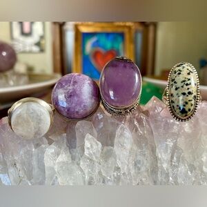 Purple and White Stone Rings Set